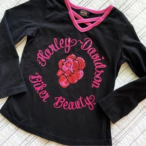 Harley Davidson Biker Beauty Long Sleeved Tee Girls size 5